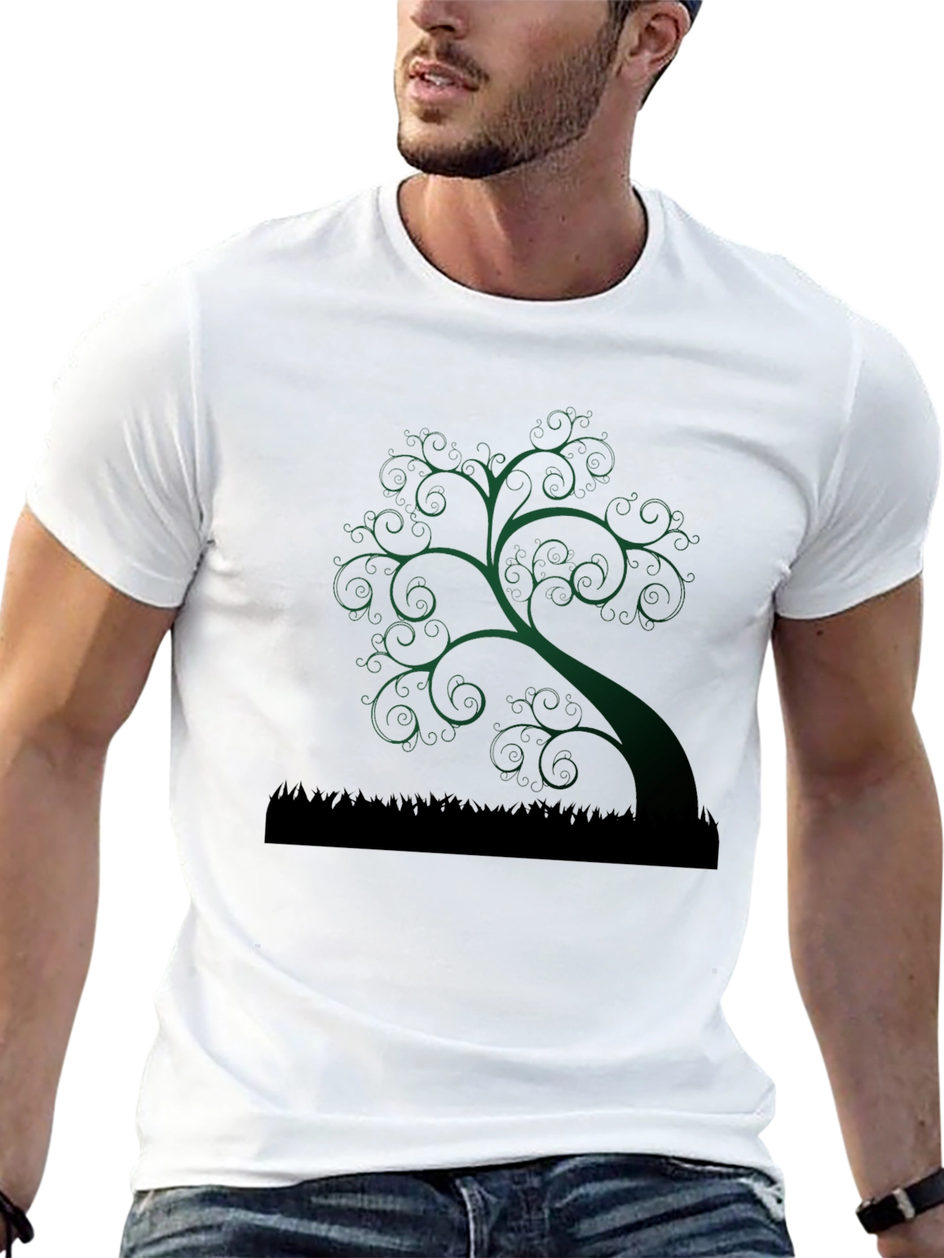 Whimsical Tree Graphic Tee - Unique Dark Green Design