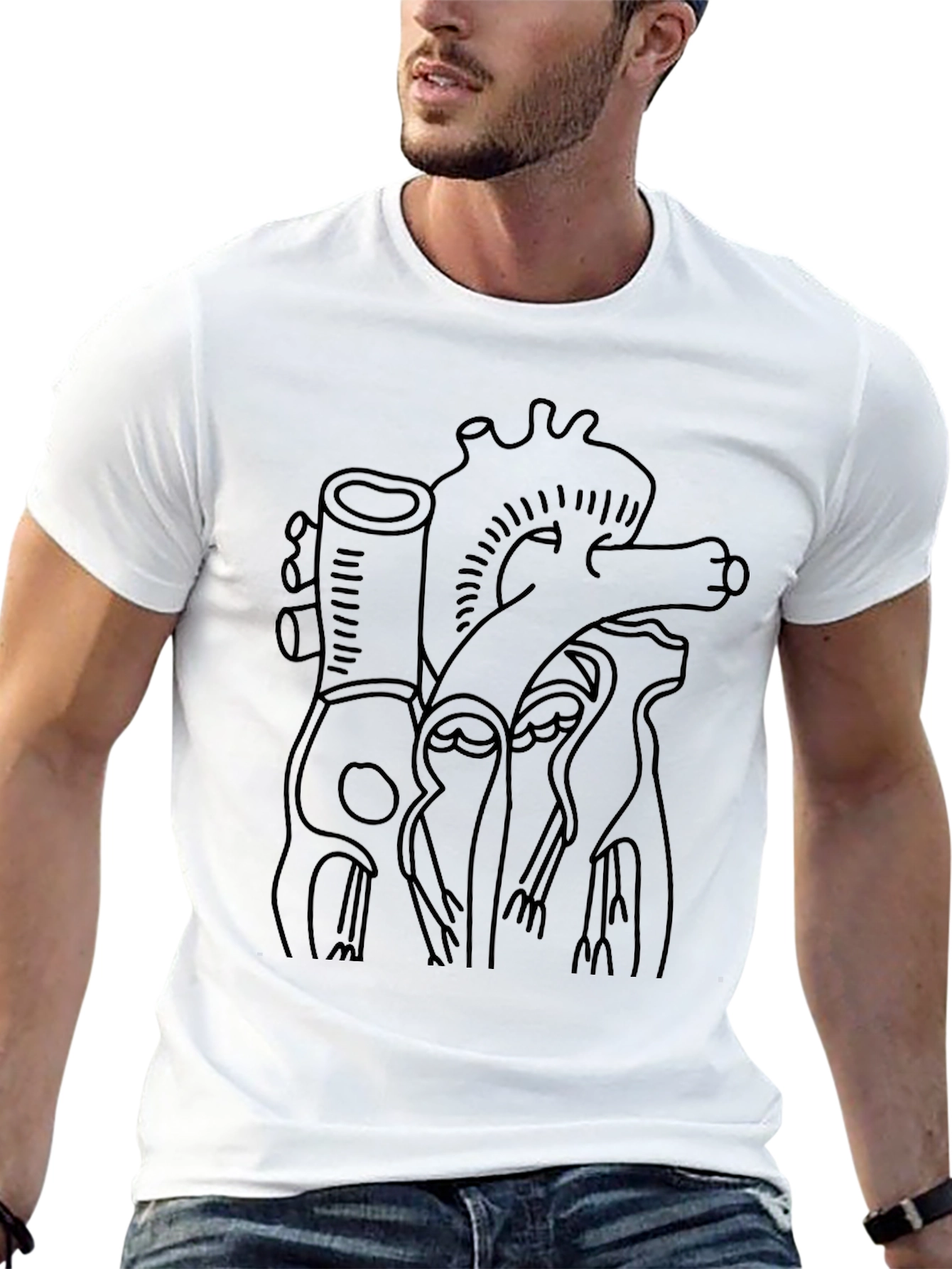 Anatomical Heart Line Art Black T-Shirt