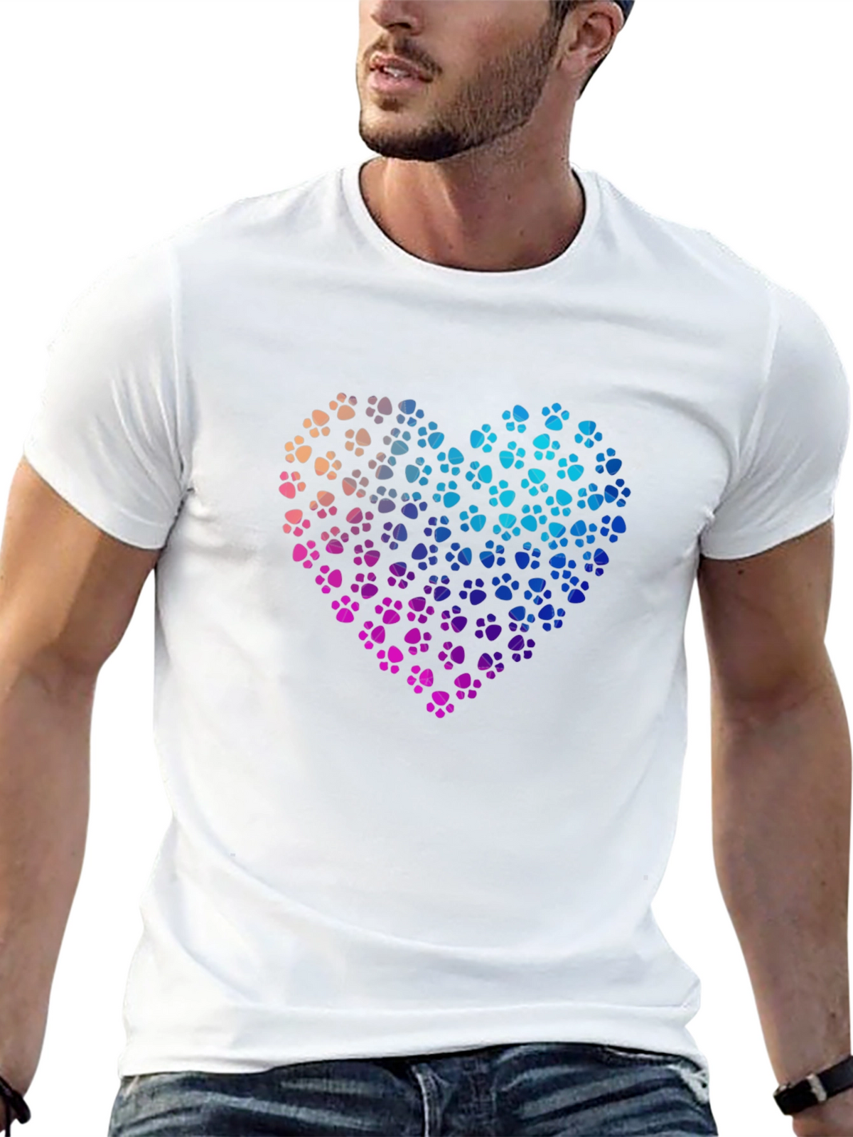 Paw Print Heart Graphic T-Shirt - Black