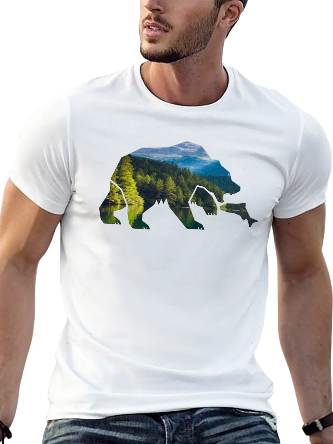 Nature Bear Graphic Tee - Black Crew Neck