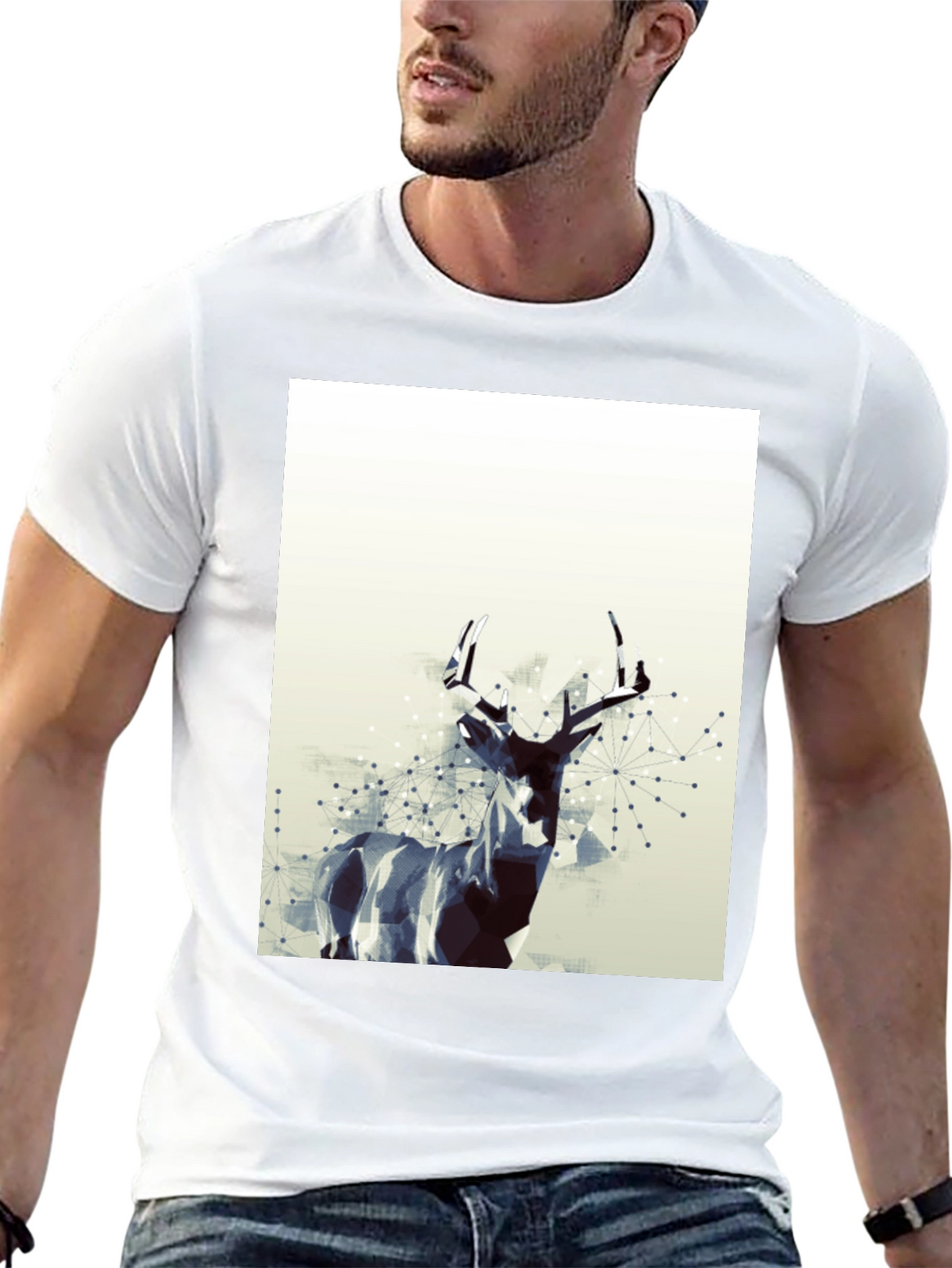 Geometric Deer Graphic T-Shirt - Modern Art Tee