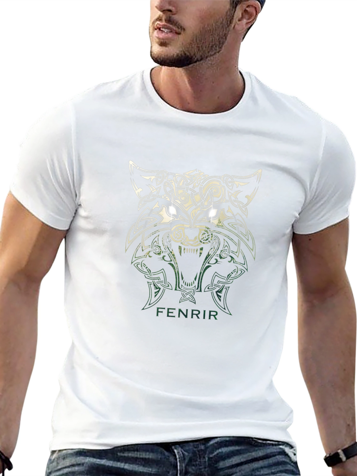 Fenrir Wolf Graphic Tee - Viking Celtic Knot Design