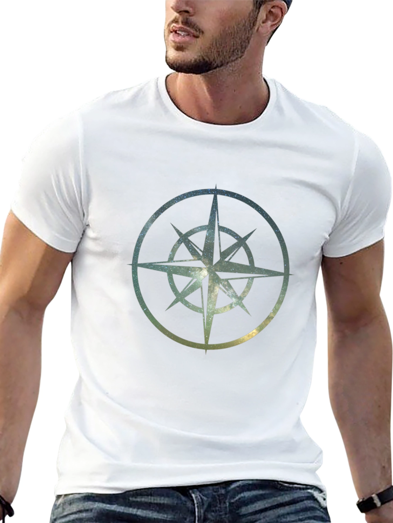 Cosmic Compass Rose Graphic Tee - Black