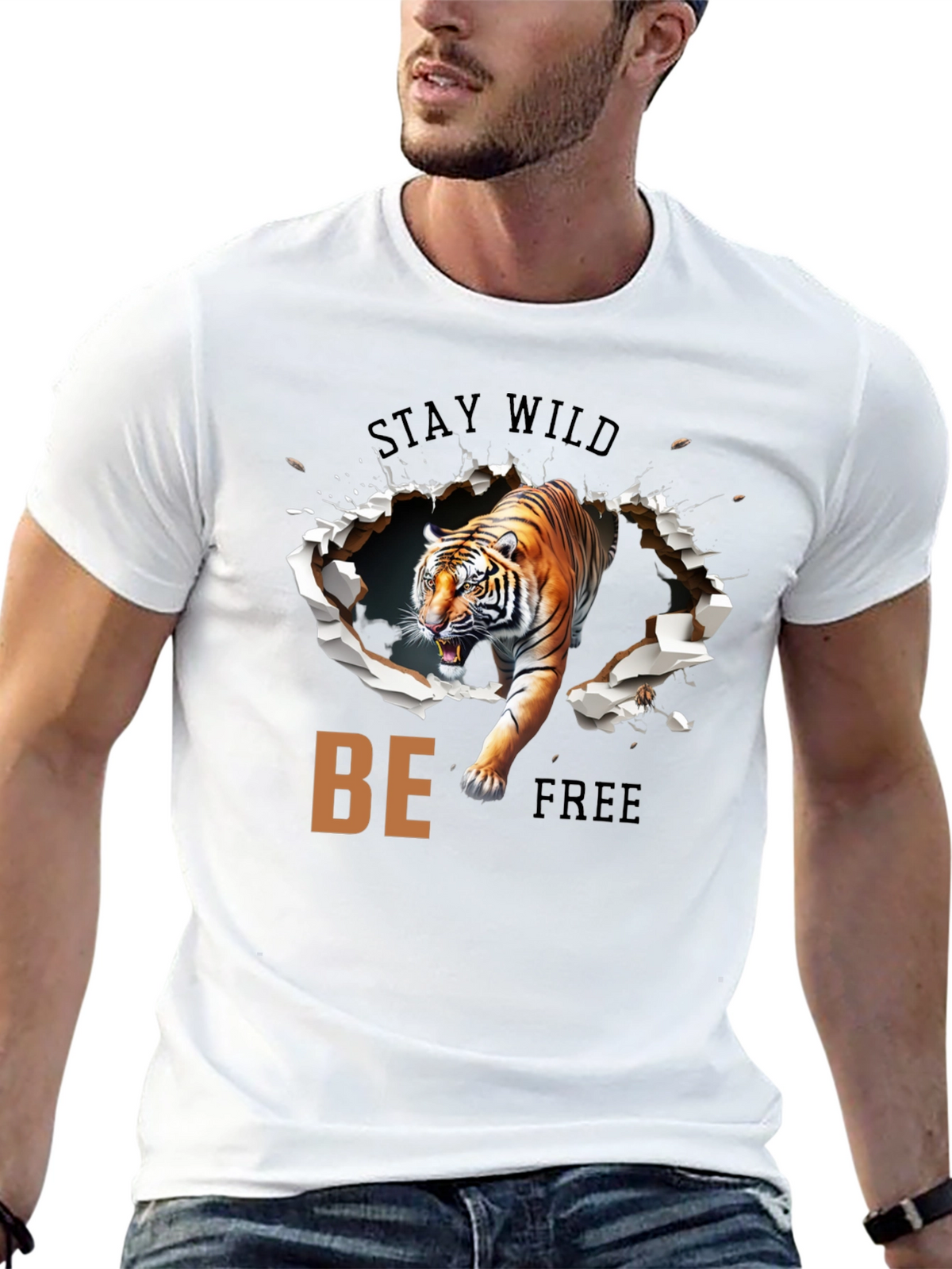 Stay Wild Graphic Tee - Tiger Design