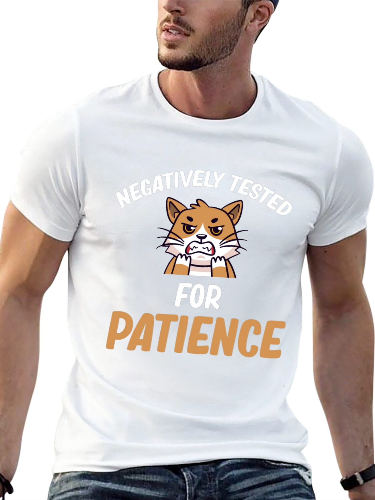 Funny Negatively Tested for Patience Cat Graphic T-Shirt