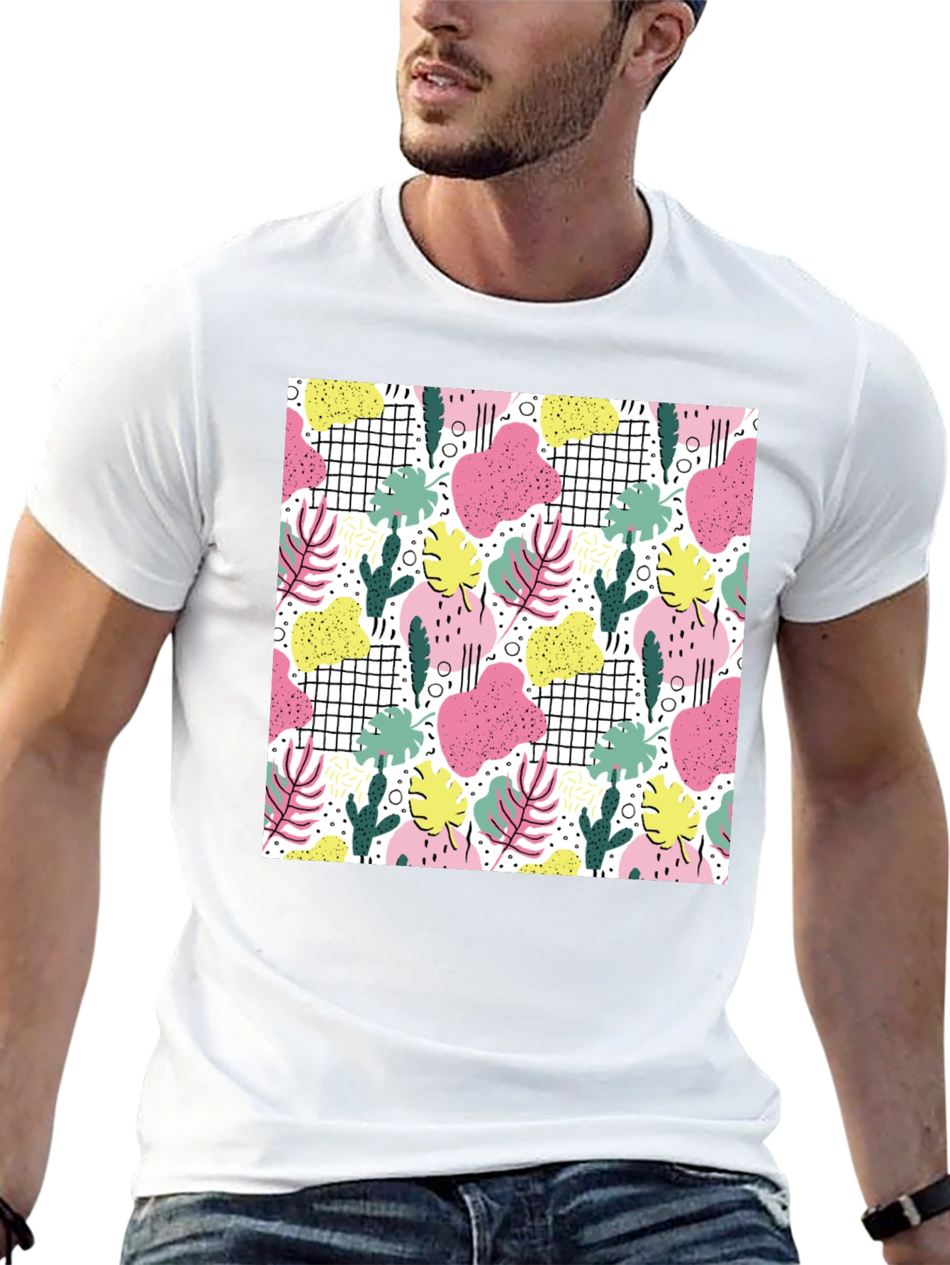 Tropical Print Black T-Shirt