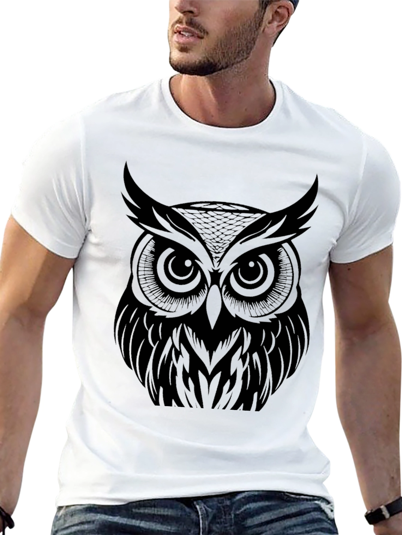Owl Graphic Print T-Shirt - Black