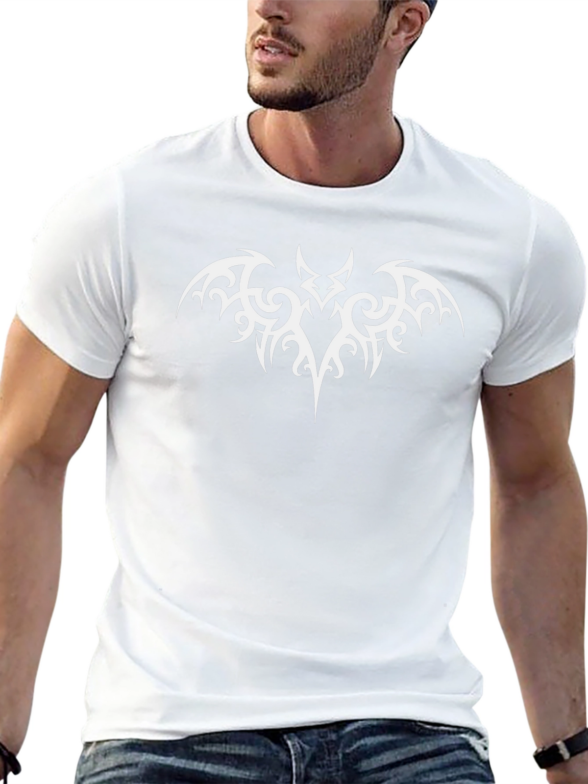 Black T-Shirt with Tribal Bat Design