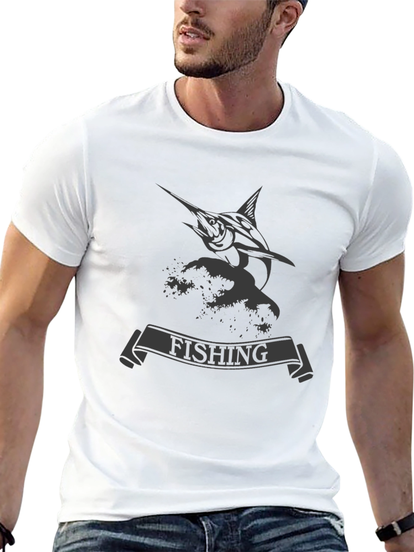 Fishing T-Shirt: Marlin & Wave Design