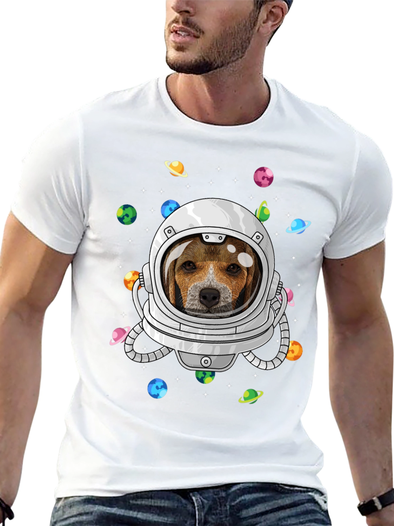 Astronaut Beagle Dog Graphic T-Shirt