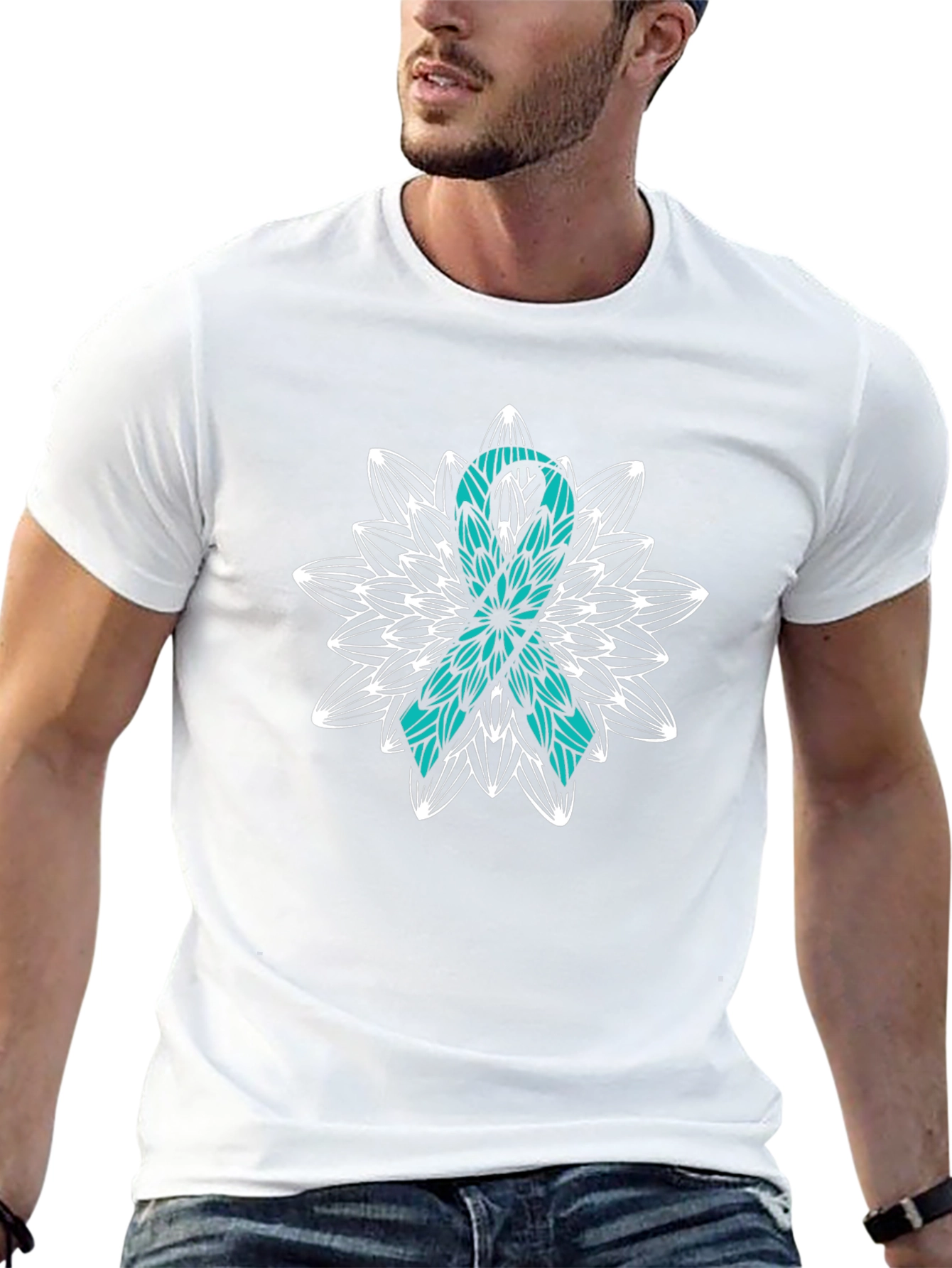 Teal Ribbon Awareness Black T-Shirt