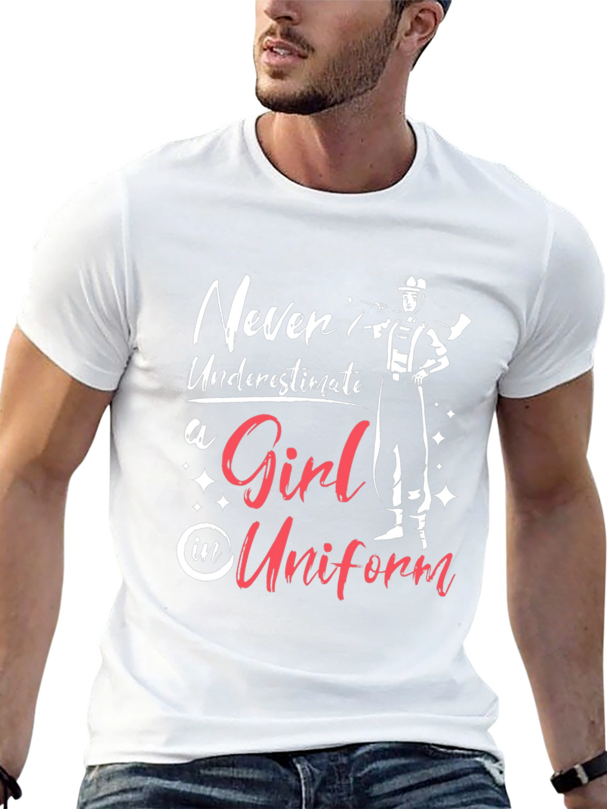 Girl in Uniform T-Shirt - Firefighter Design