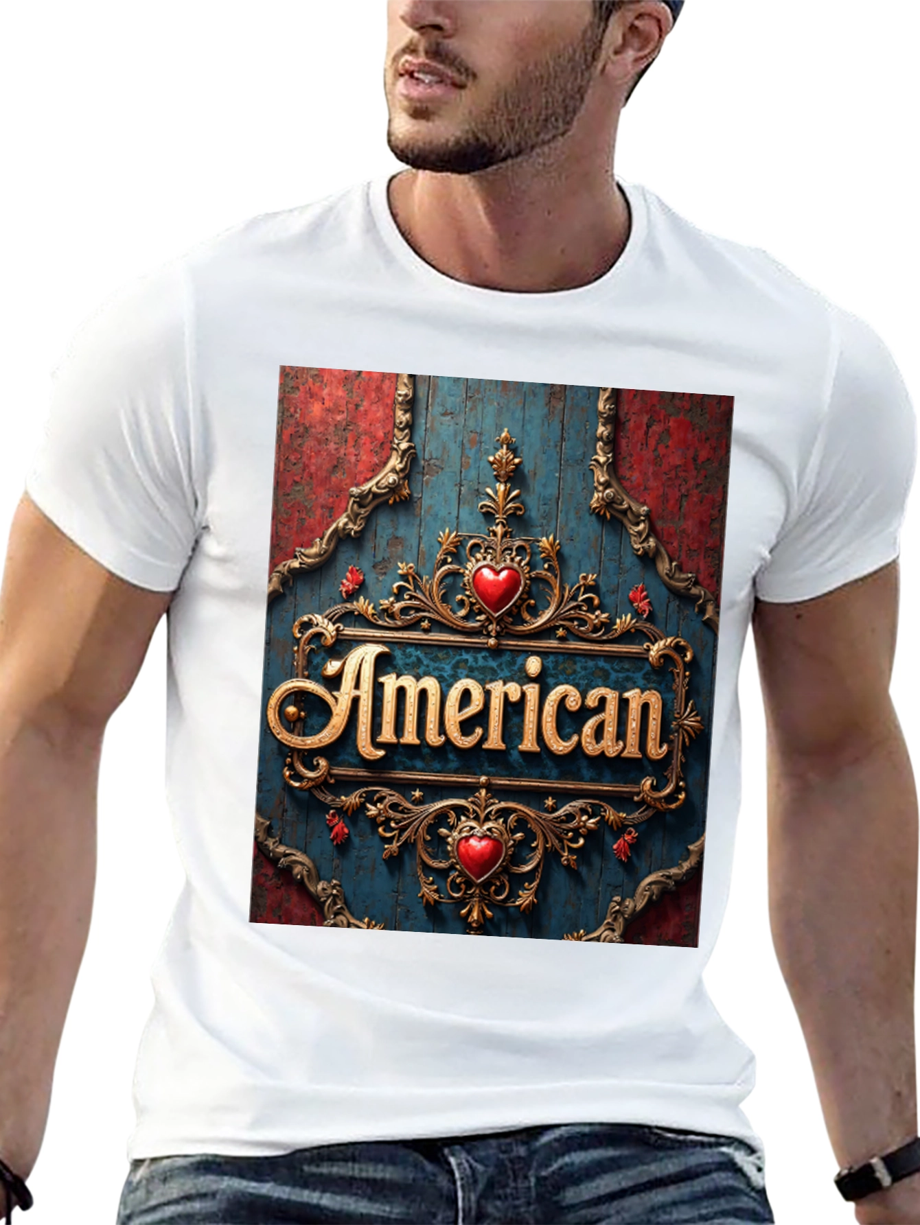 American Pride T-Shirt: Ornate Heart Design