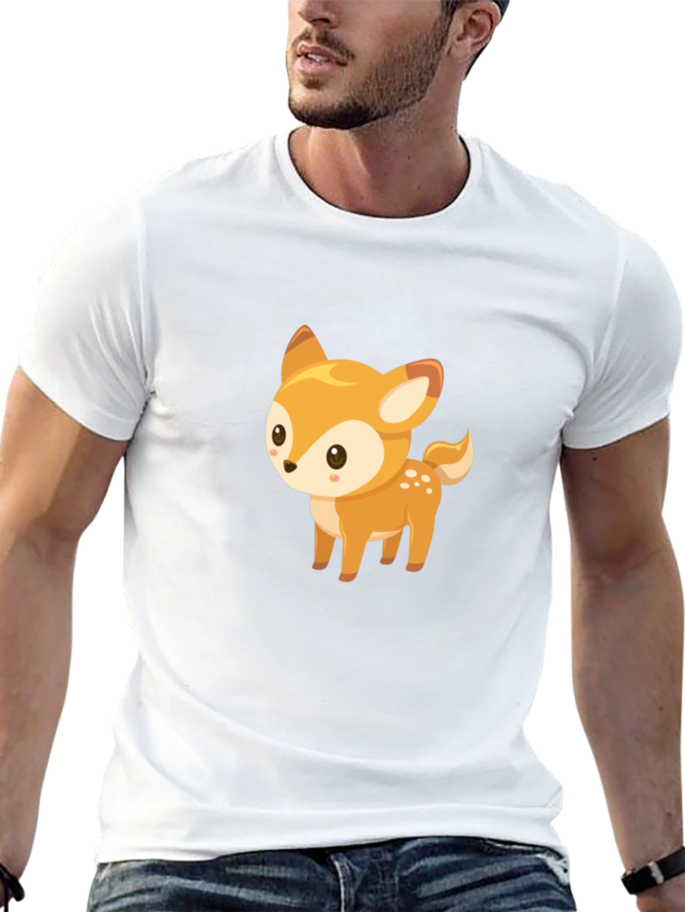 Cute Deer Graphic Tee - Black Cotton Blend