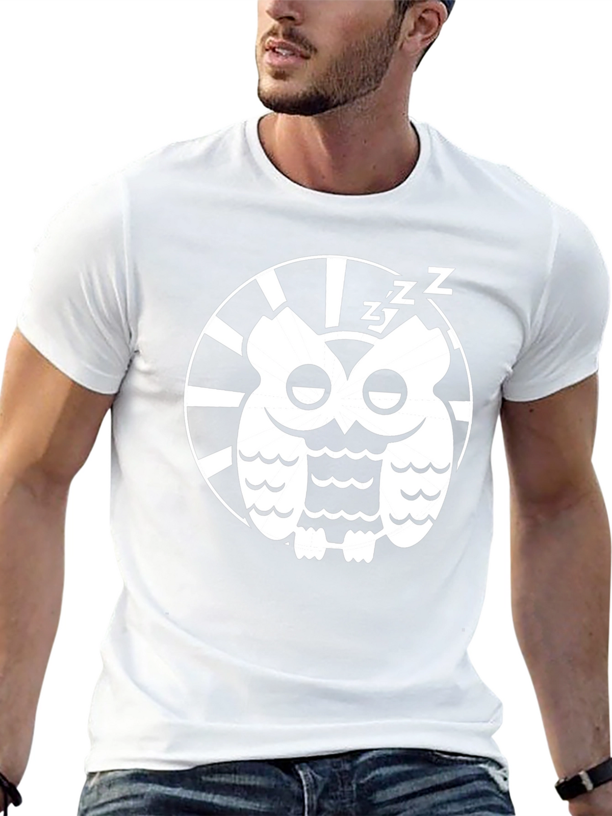 Sleepy Owl Graphic Tee - Black Cotton T-Shirt