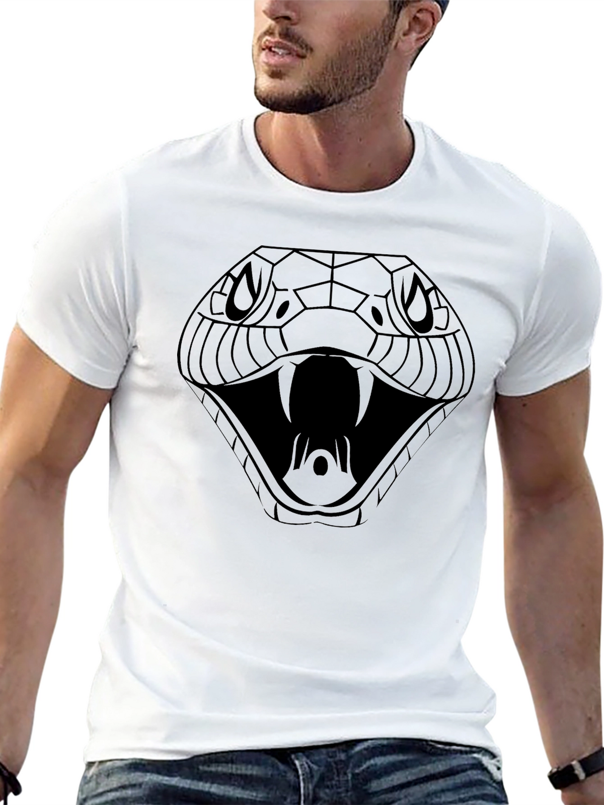 Mens Black Snake Graphic Tee - Cobra Design