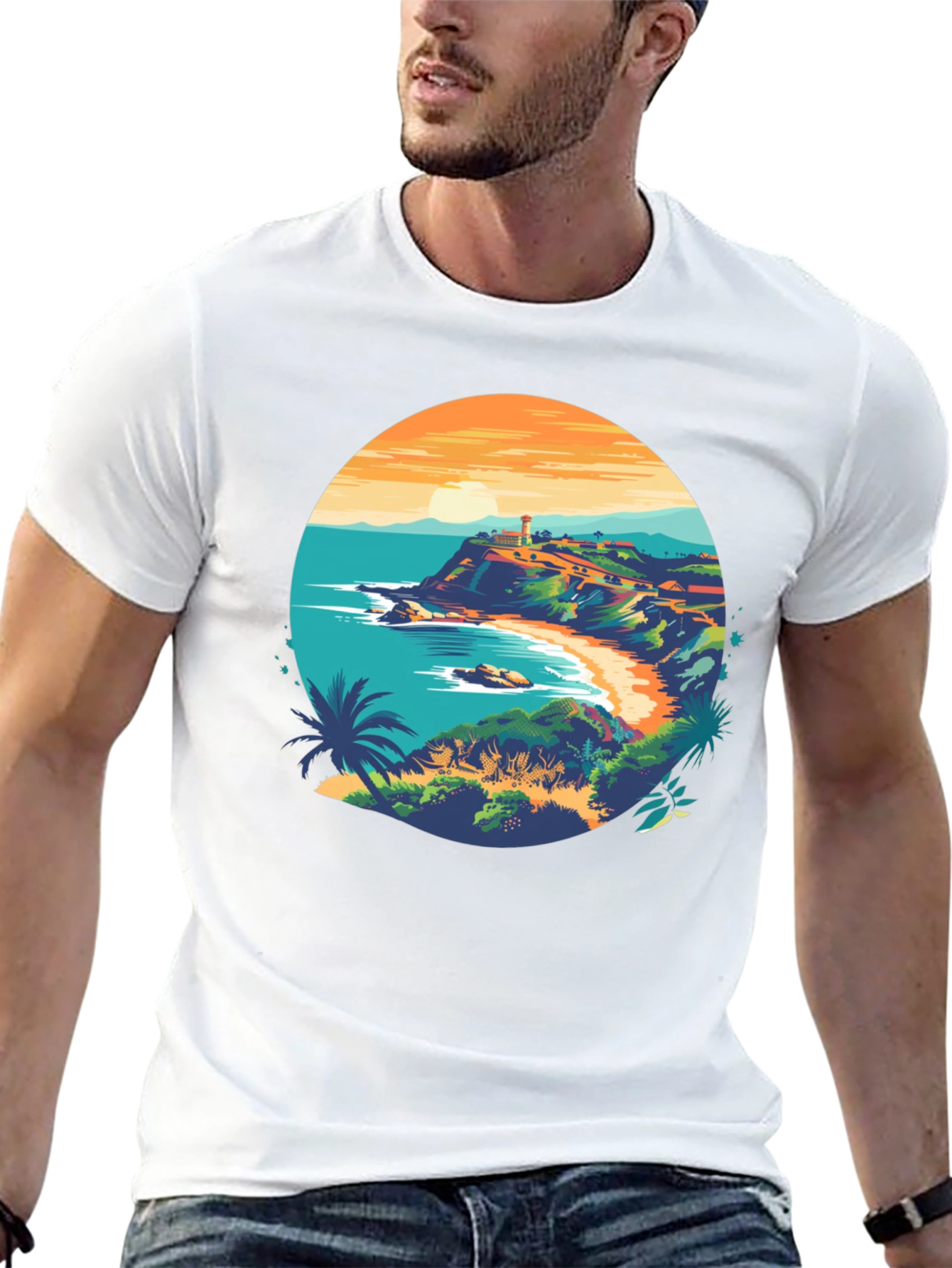 Coastal Lighthouse Graphic Black T-Shirt