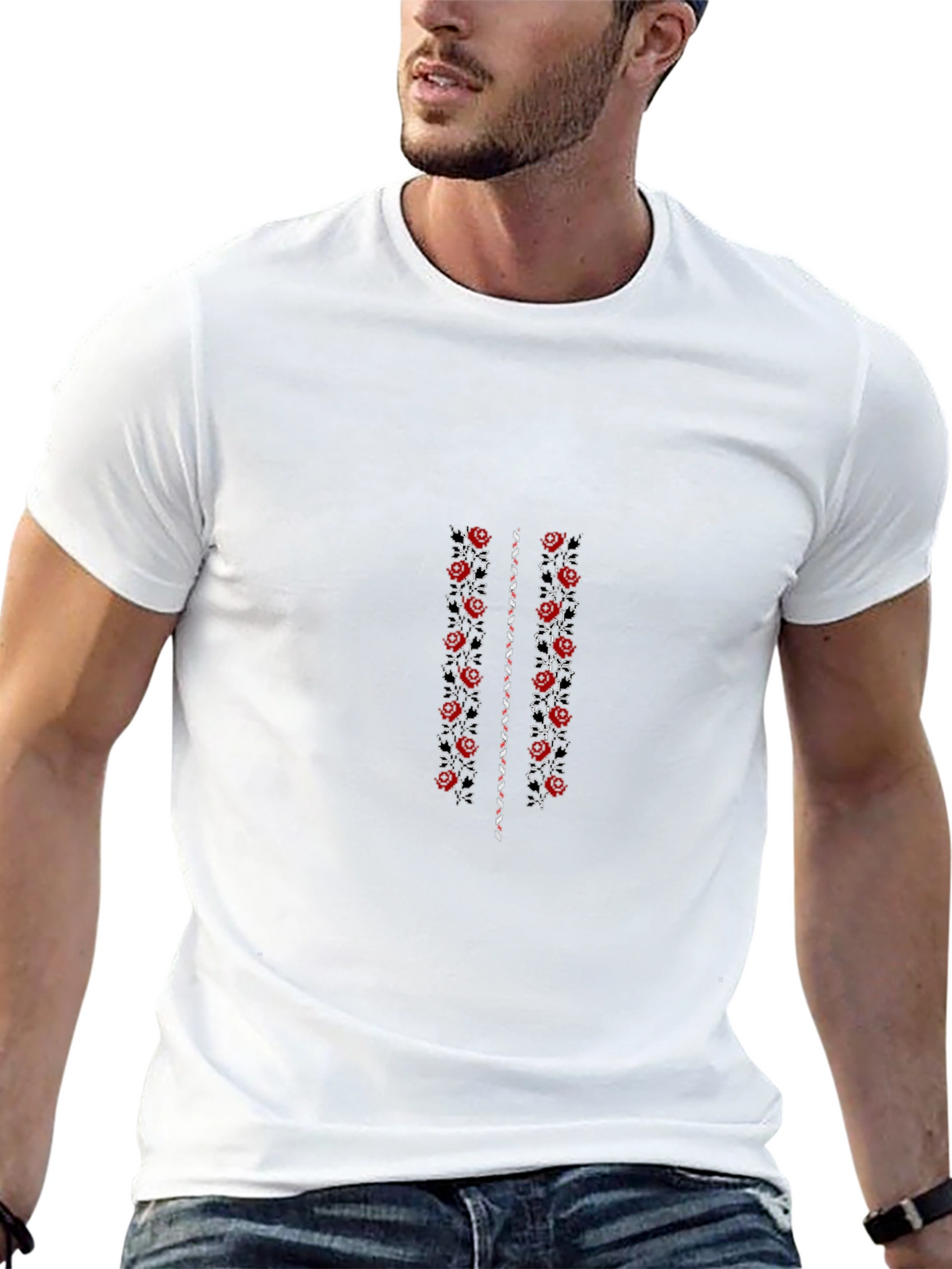 Floral Embroidered Black T-Shirt
