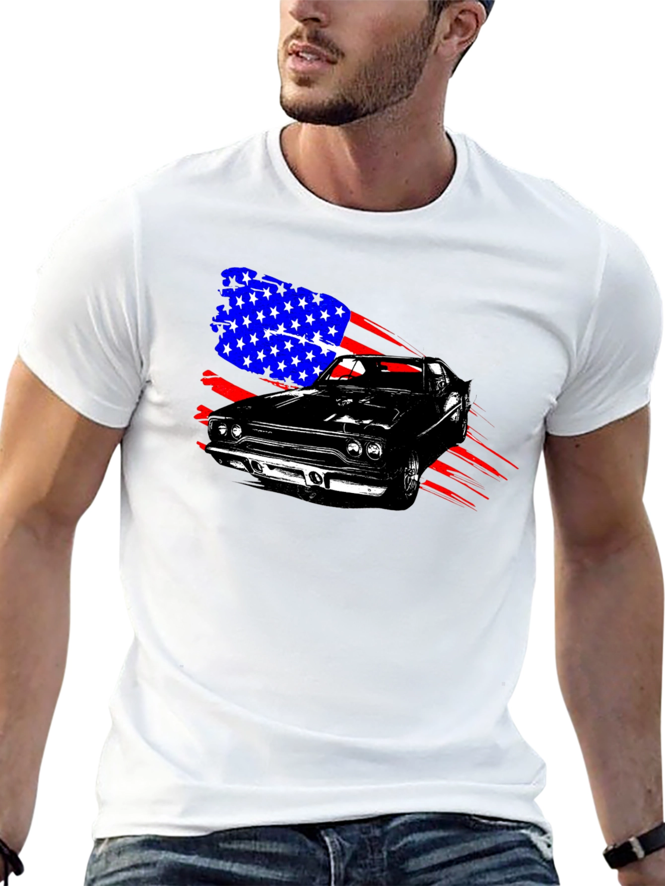 American Muscle Car Graphic T-Shirt - Patriotic Design