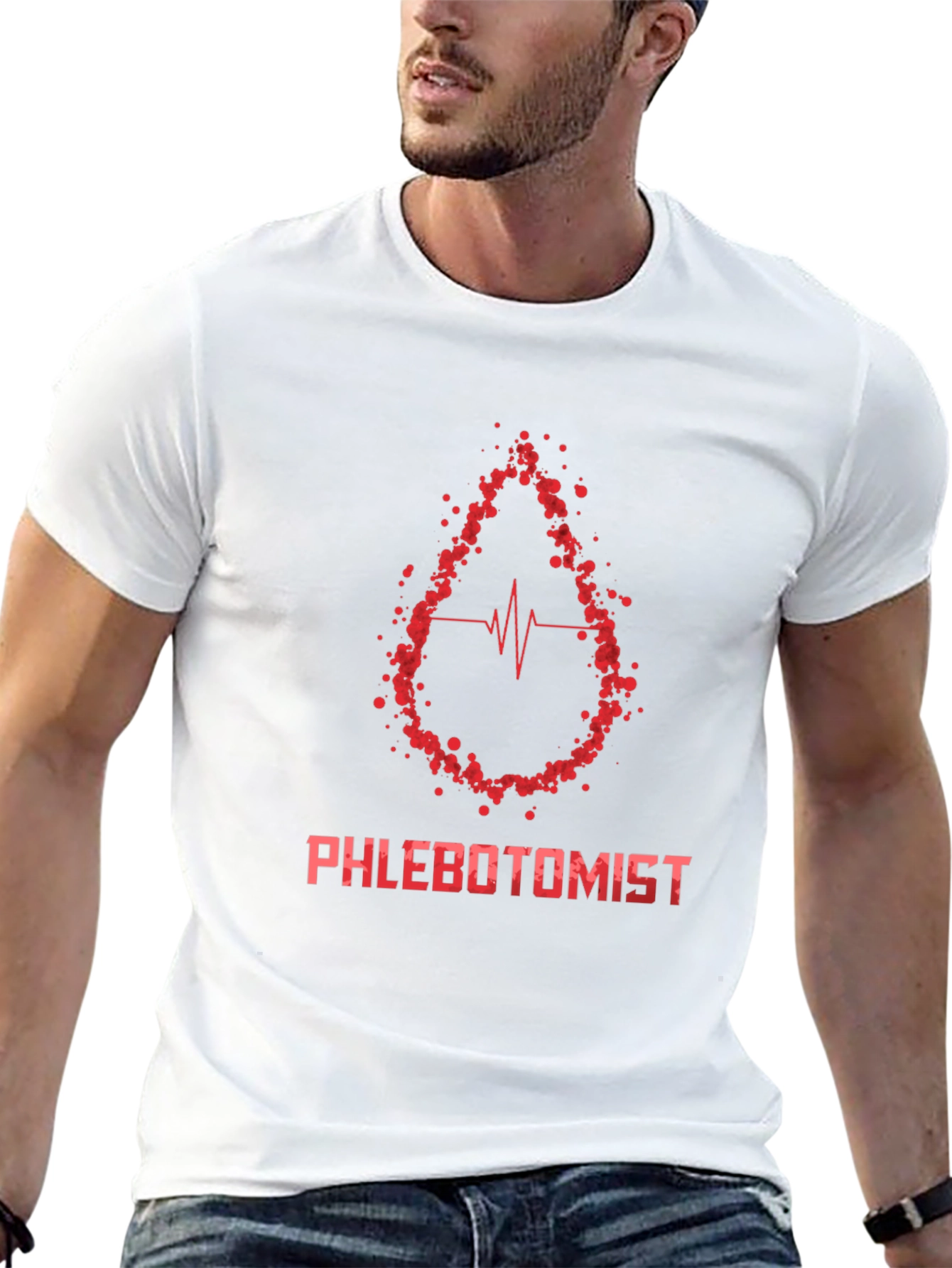Phlebotomist T-Shirt - Blood Drop Heartbeat Design