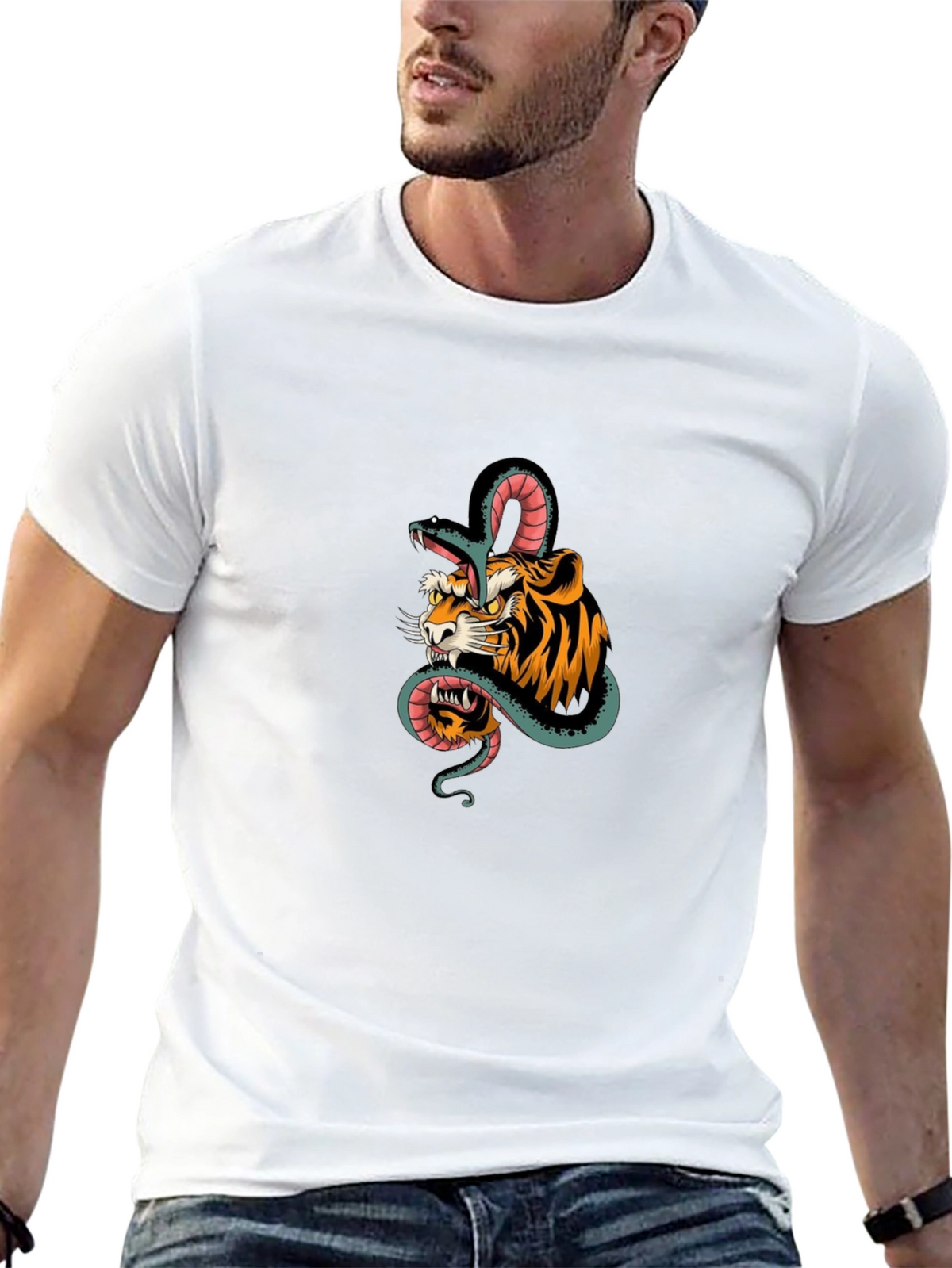 Tiger & Snake Graphic Black Tee