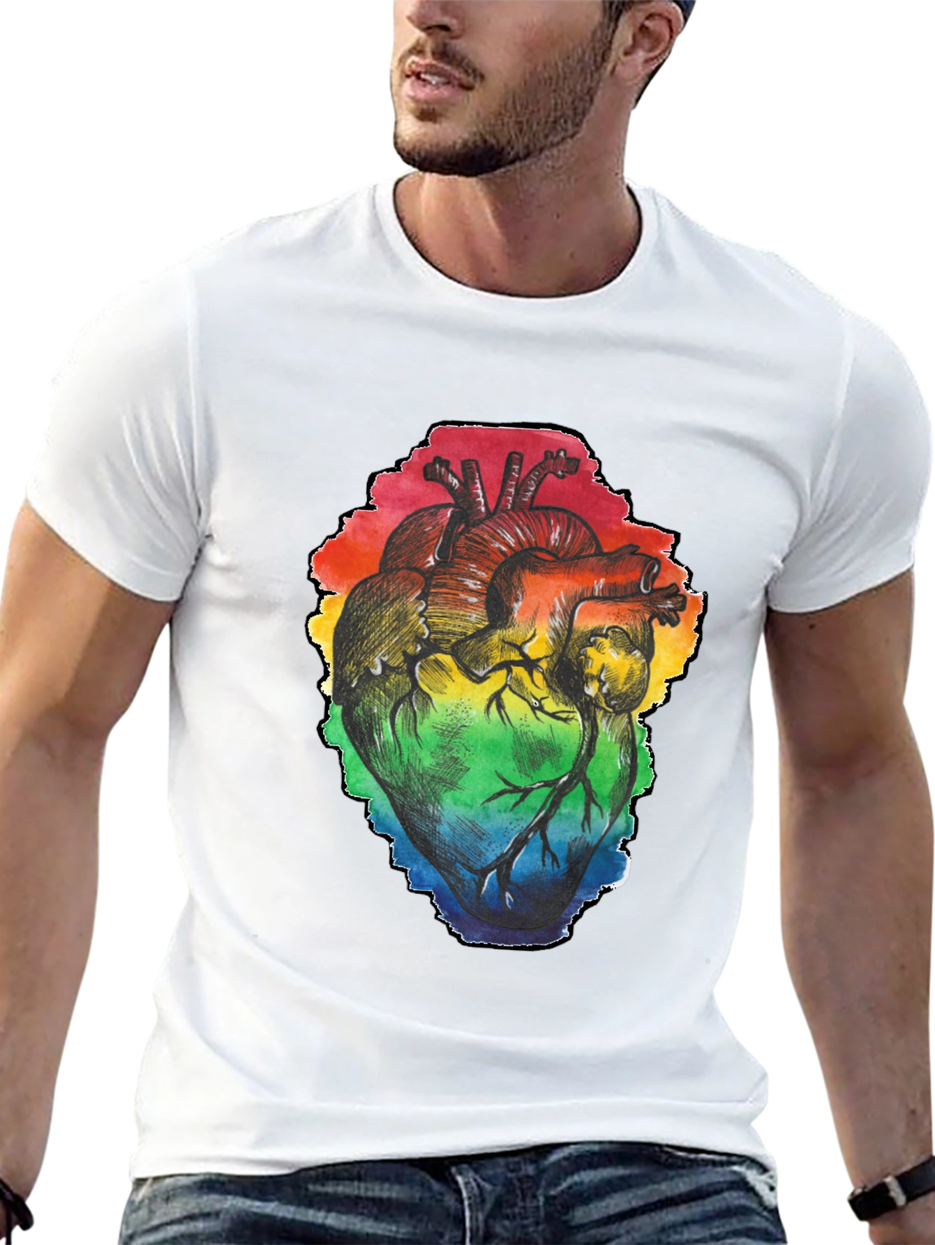 Rainbow Heart Graphic Black T-Shirt