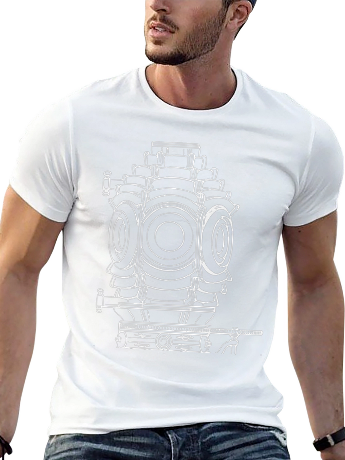 Cool Black T-Shirt with Engine Print