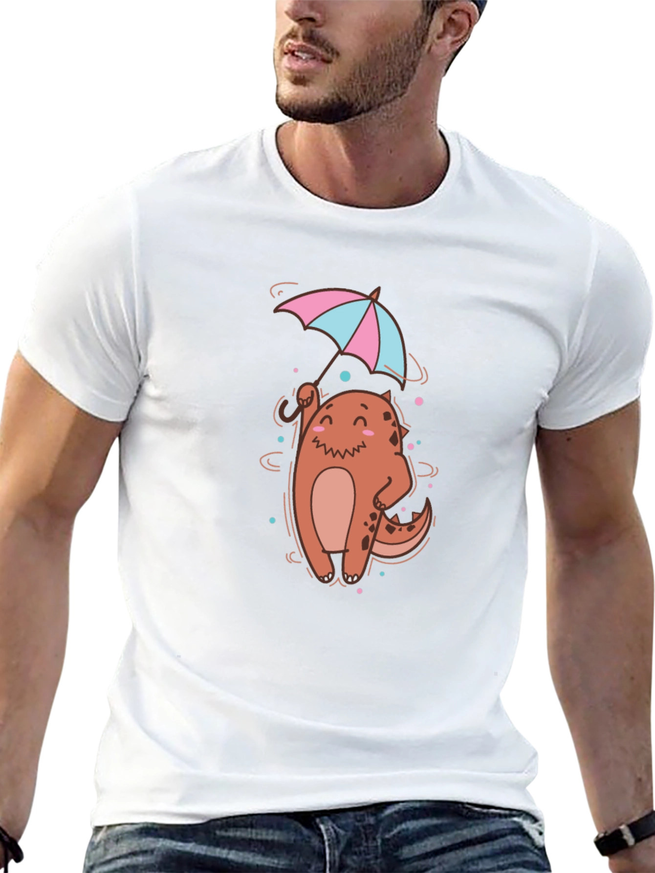 Cute Dino with Umbrella Graphic T-Shirt