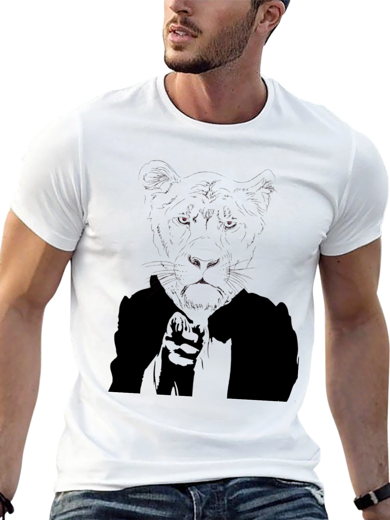 Mens Black T-Shirt with Tiger Graphic