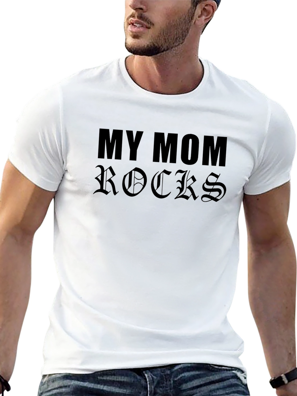 My Mom Rocks T-Shirt - Black Cotton Graphic Tee