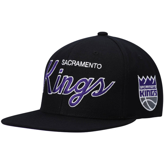 Men's Sacramento Kings Mitchell & Ness Black Hardwood Classics Script 2.0 Snapback Hat