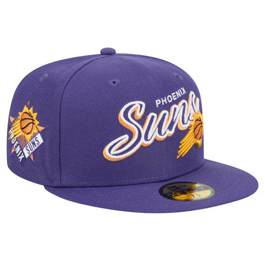 Men's Phoenix Suns New Era Purple Sport Night Script Sided 59FIFTY Fitted Hat
