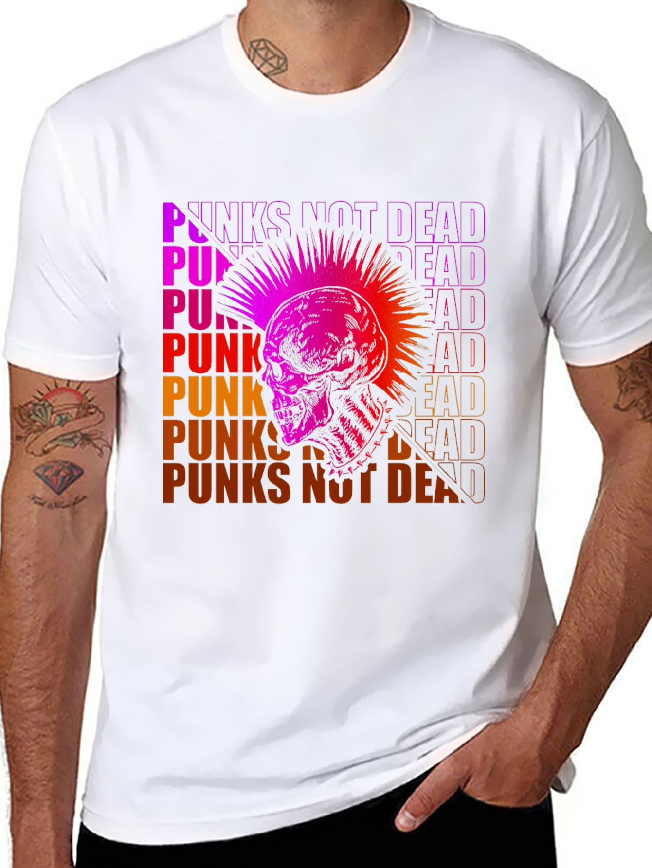 Punks Not Dead Graphic Tee - Skull Design