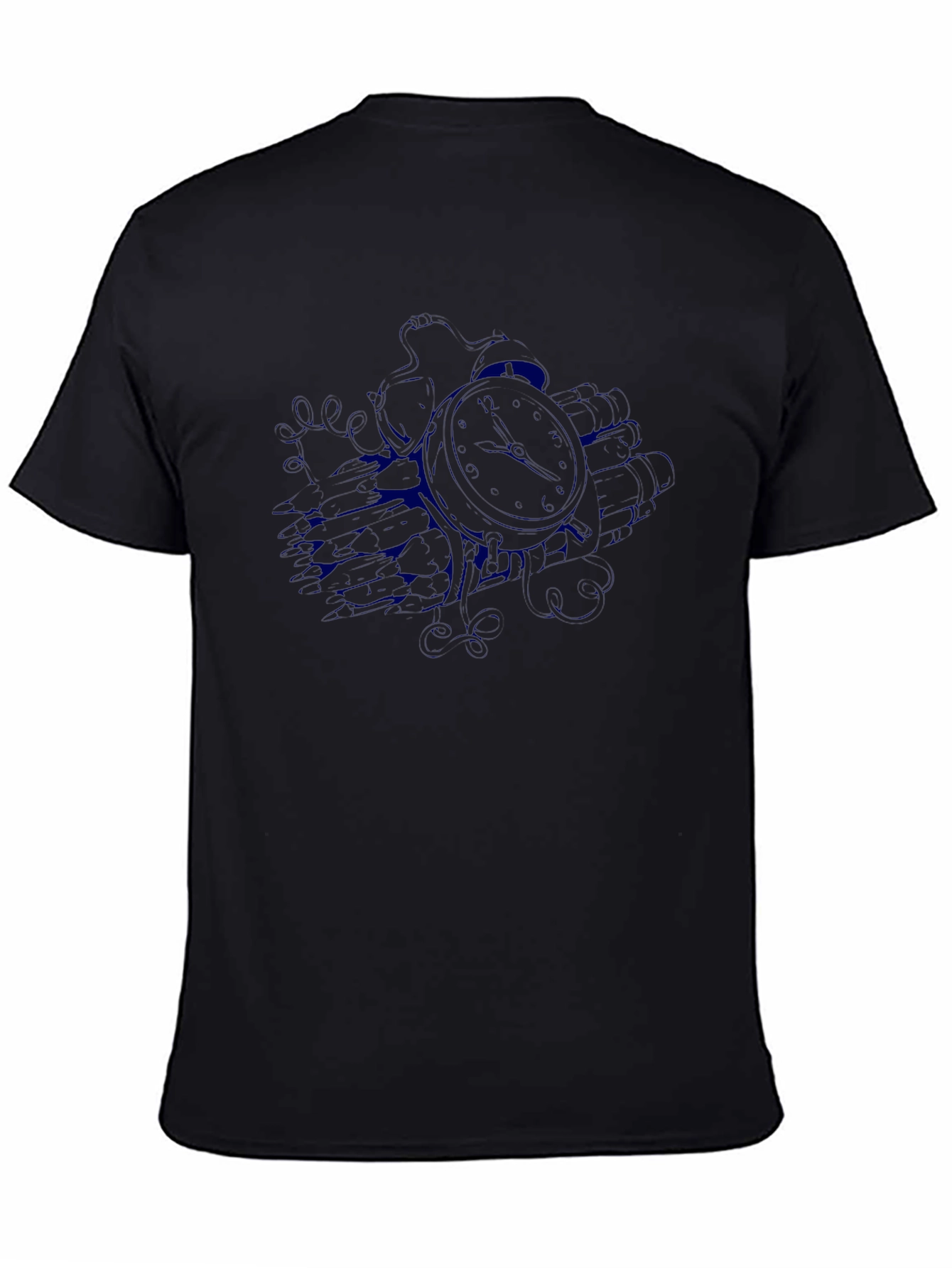Mens Black T-Shirt with Clock Graphic