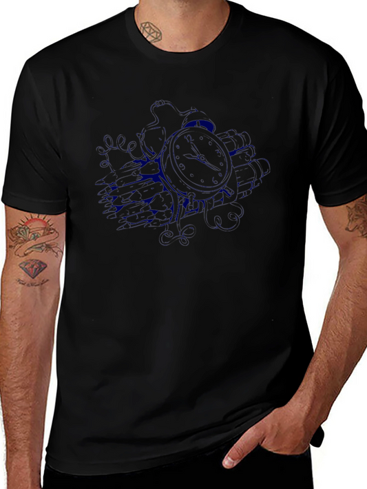 Mens Black T-Shirt with Clock Graphic