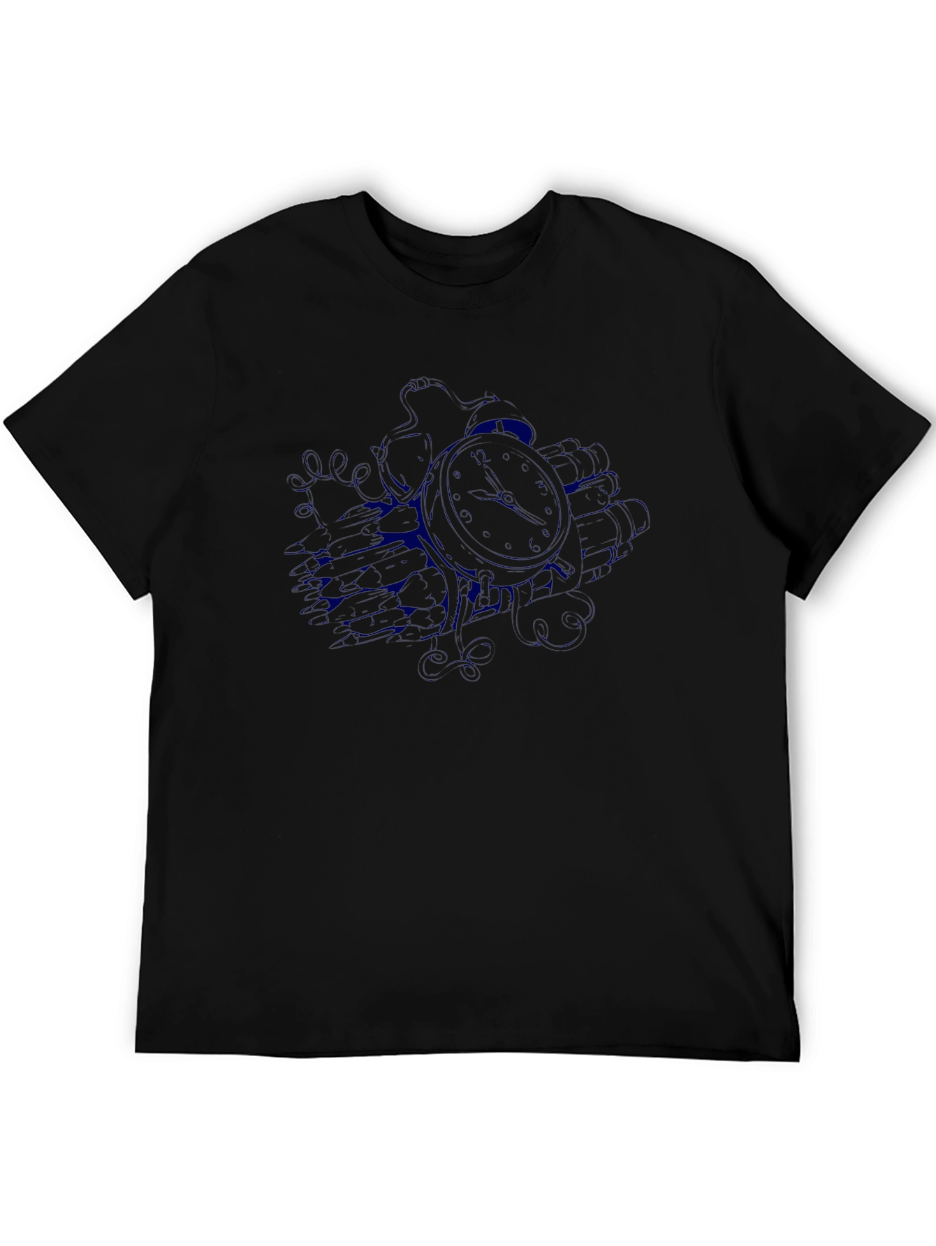 Mens Black T-Shirt with Clock Graphic