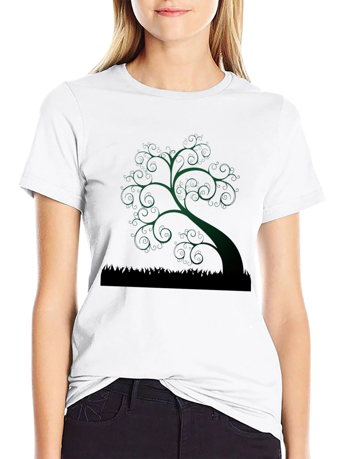 Whimsical Tree Graphic Tee - Unique Dark Green Design
