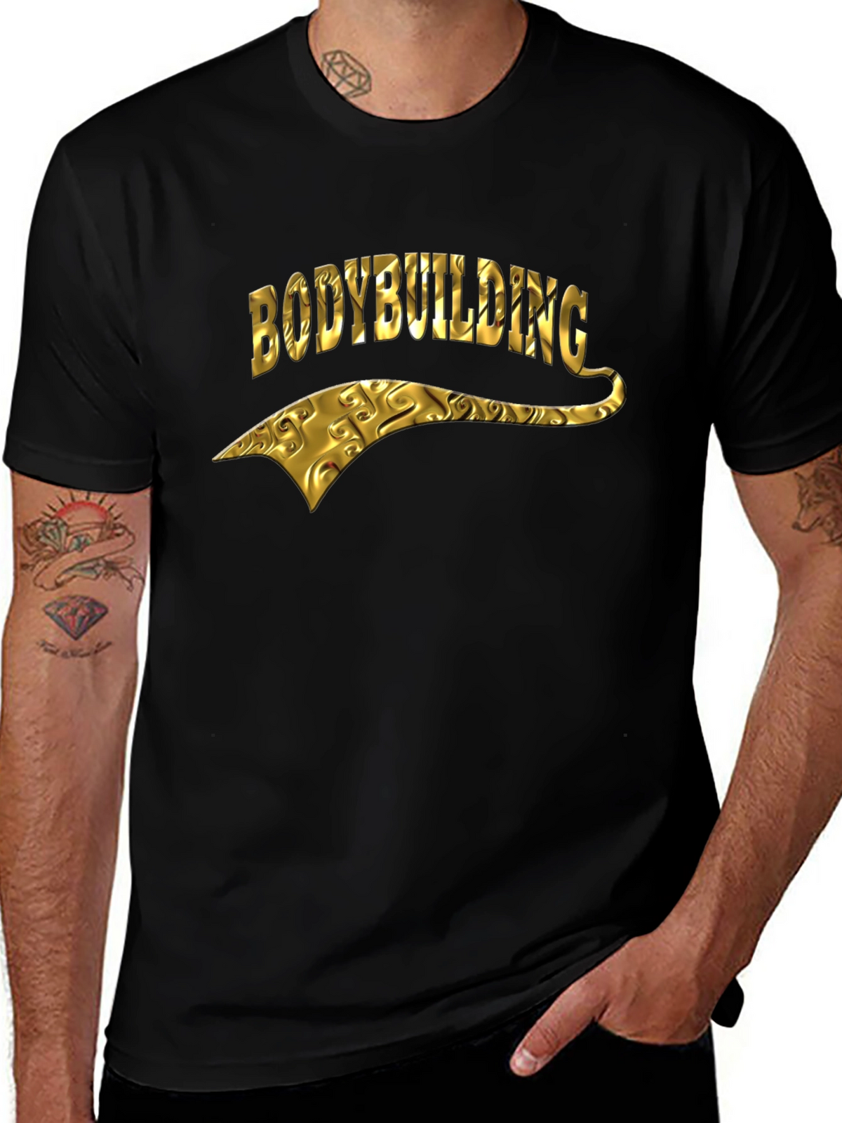 Bodybuilding Gold Graphic Black T-Shirt