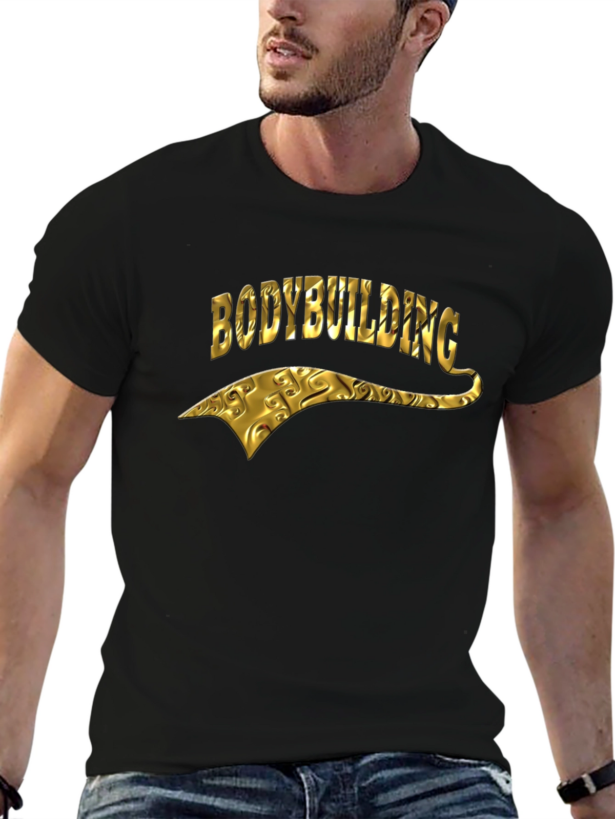 Bodybuilding Gold Graphic Black T-Shirt