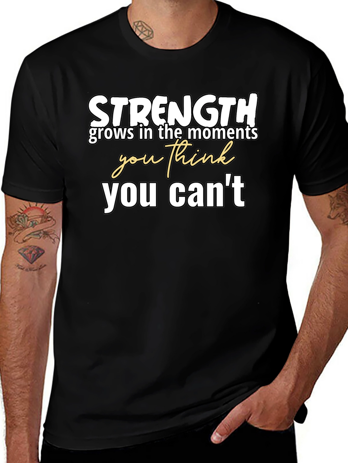 Strength Motivational Graphic Tee - Black