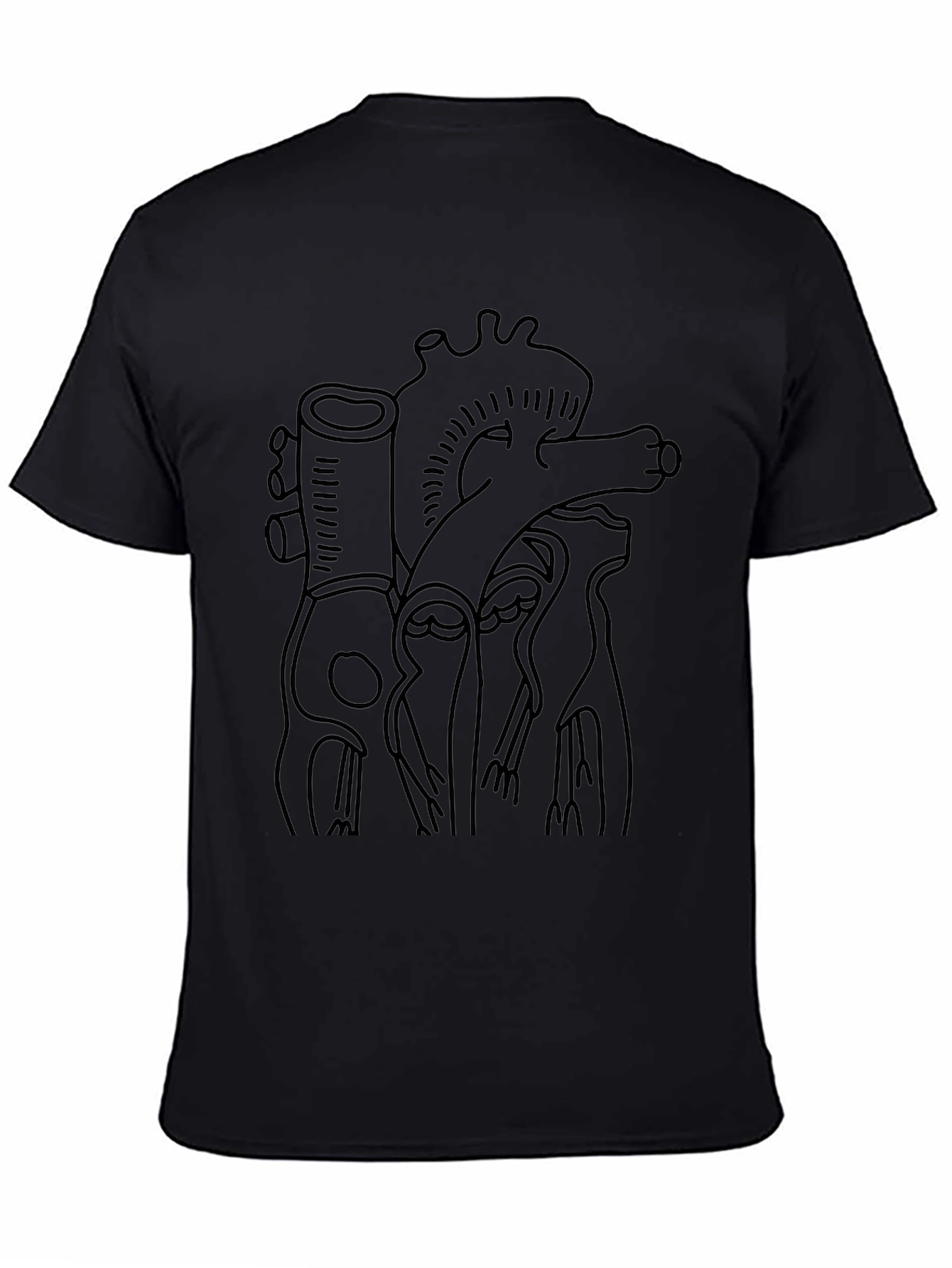 Anatomical Heart Line Art Black T-Shirt
