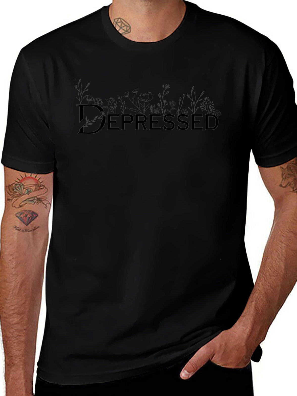 Depressed Floral Graphic T-Shirt - Black