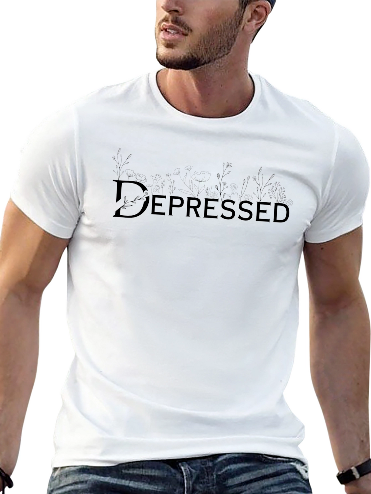 Depressed Floral Graphic T-Shirt - Black