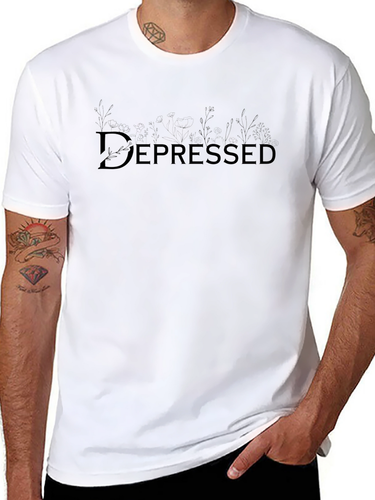 Depressed Floral Graphic T-Shirt - Black