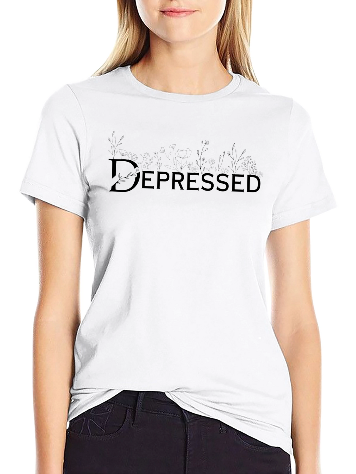 Depressed Floral Graphic T-Shirt - Black
