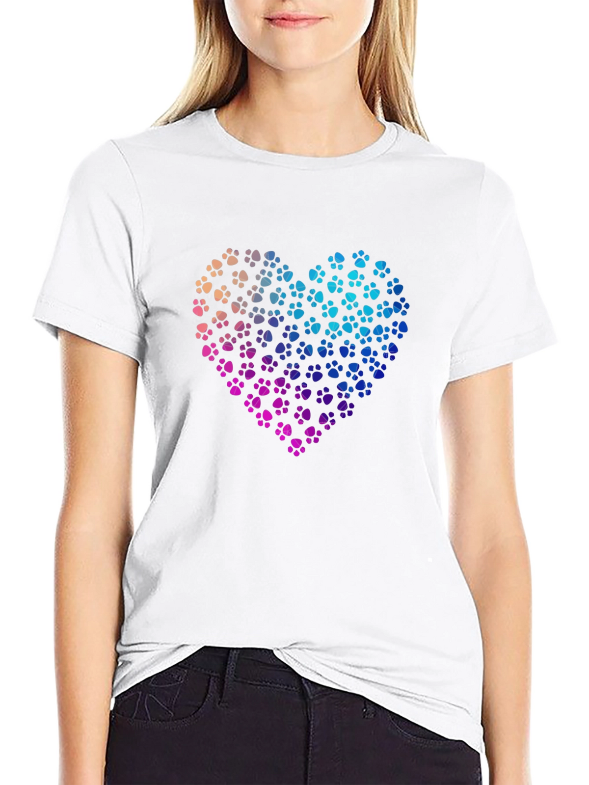 Paw Print Heart Graphic T-Shirt - Black