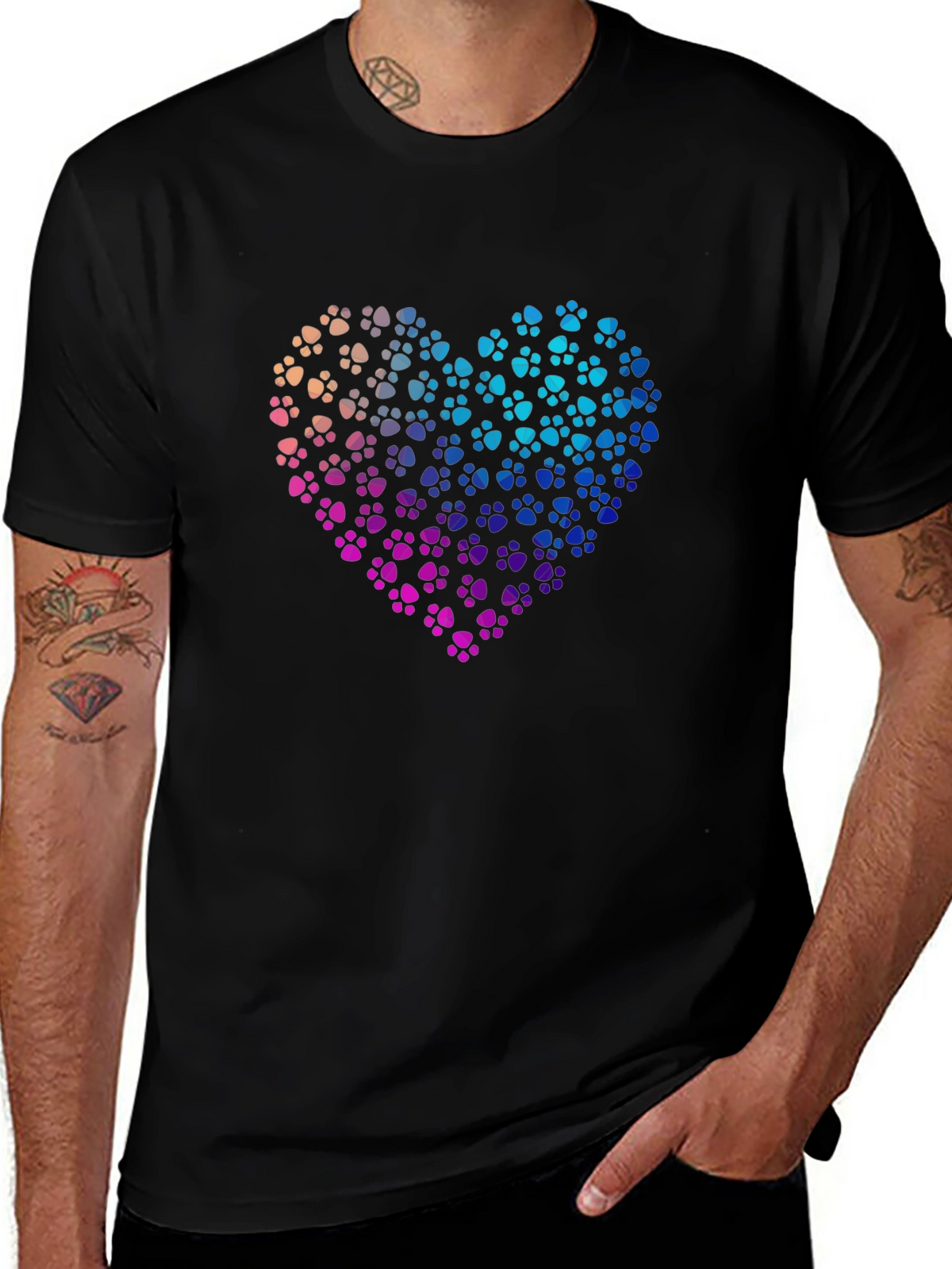 Paw Print Heart Graphic T-Shirt - Black
