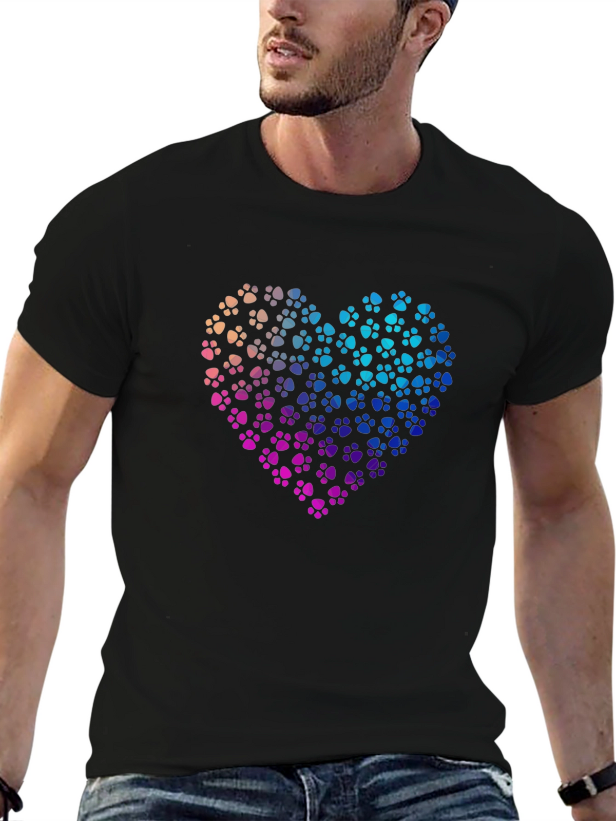 Paw Print Heart Graphic T-Shirt - Black