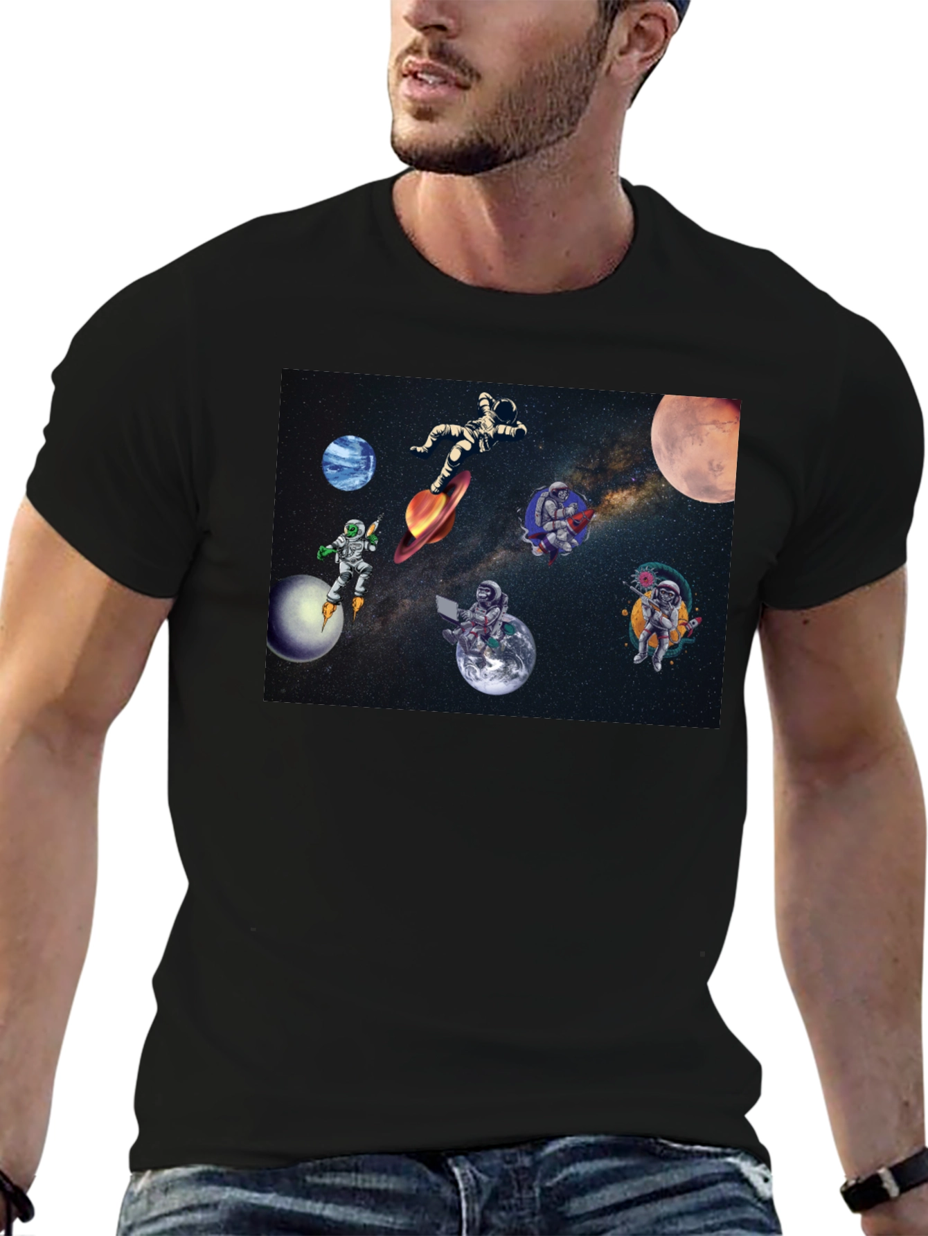 Astronaut Galaxy Black T-Shirt