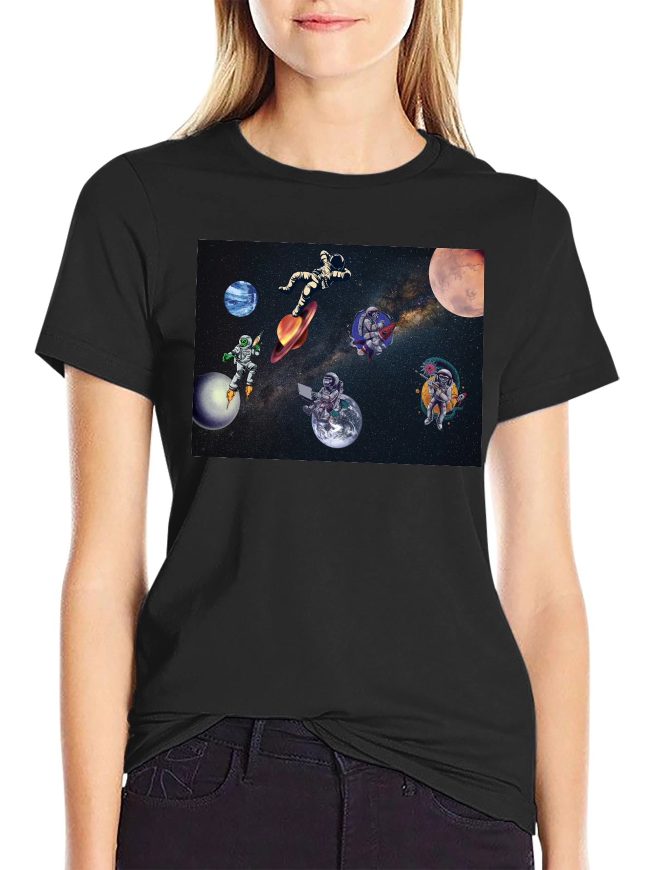 Astronaut Galaxy Black T-Shirt